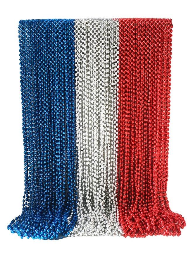Becfupo 144 Pcs 31.5 Inch Red Blue Silver Patriotic Beads Necklaces, 4th of July Beads Bulk For Independence Day, 4th of July Decoration, Parade - Image 1